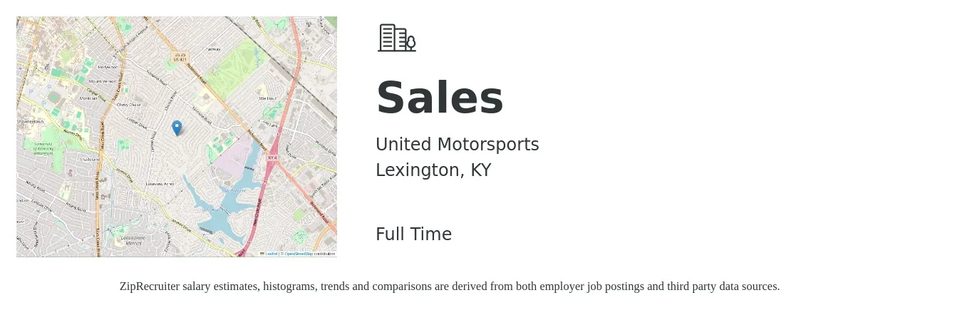 United Motorsports job posting for a Sales in Lexington, KY with a salary of $12 to $16 Hourly with a map of Lexington location.