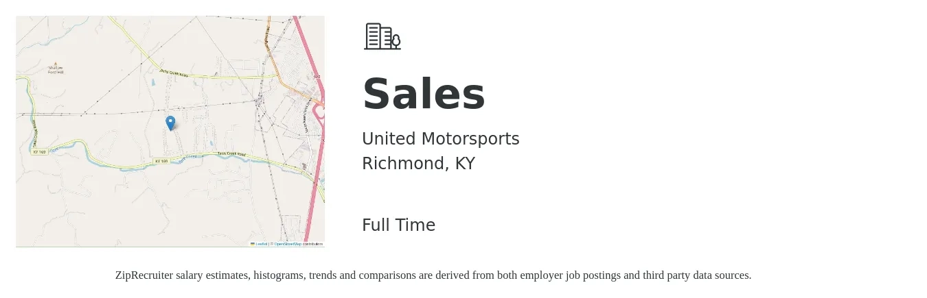 United Motorsports job posting for a Sales in Richmond, KY with a salary of $11 to $15 Hourly with a map of Richmond location.