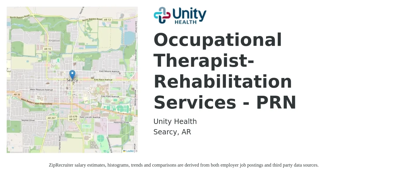 Unity Health job posting for a Occupational Therapist- Rehabilitation Services - PRN in Searcy, AR with a salary of $35 to $46 Hourly with a map of Searcy location.