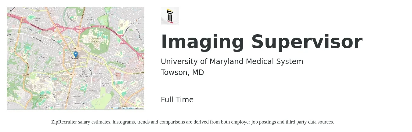University of Maryland Medical System job posting for a Imaging Supervisor in Towson, MD with a map of Towson location.