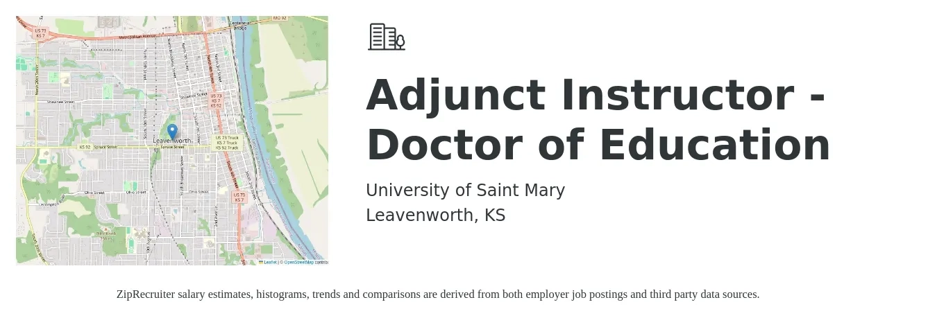University of Saint Mary job posting for a Adjunct Instructor - Doctor of Education in Leavenworth, KS with a salary of $29 to $58 Hourly with a map of Leavenworth location.
