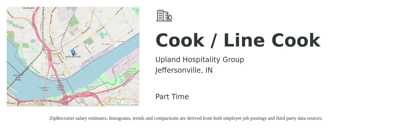 Upland Hospitality Group job posting for a Cook / Line Cook in Jeffersonville, IN with a salary of $15 to $17 Hourly with a map of Jeffersonville location.