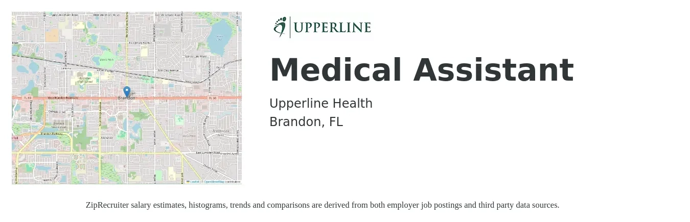 Upperline Health job posting for a Medical Assistant in Brandon, FL with a salary of $16 to $21 Hourly with a map of Brandon location.