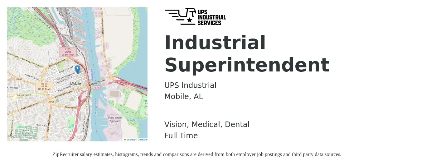 UPS Industrial job posting for a Industrial Superintendent in Paulsboro, NJ with a salary of $69,400 to $112,900 Yearly and benefits including medical, pto, retirement, vision, dental, and life_insurance with a map of Paulsboro location.
