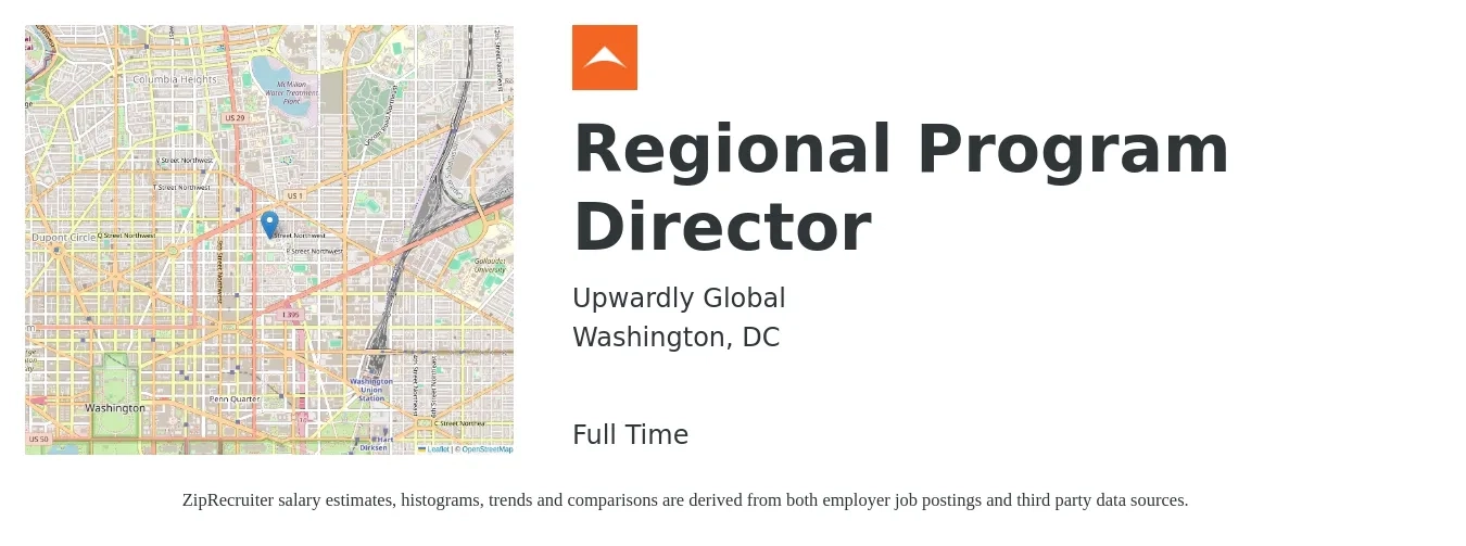 Upwardly Global job posting for a Regional Program Director in Washington, DC with a map of Washington location.