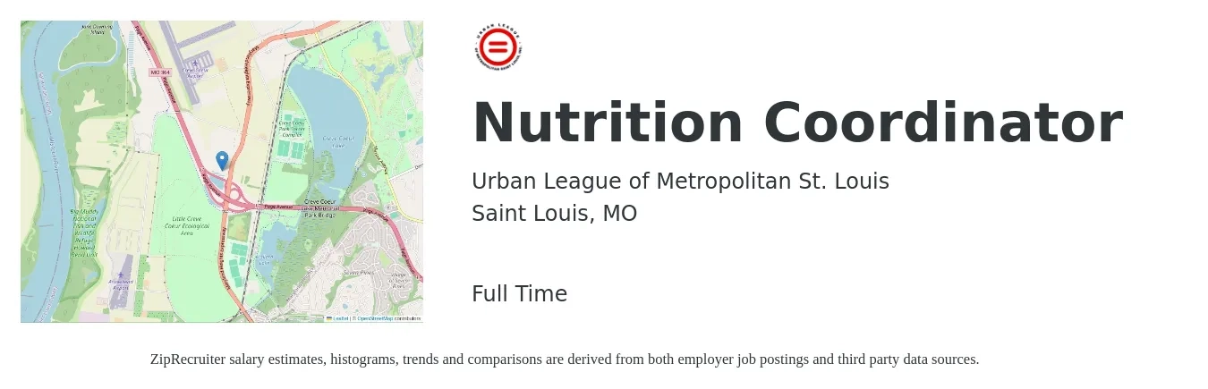 Urban League of Metropolitan St. Louis job posting for a Nutrition Coordinator in Saint Louis, MO with a salary of $18 to $27 Hourly with a map of Saint Louis location.
