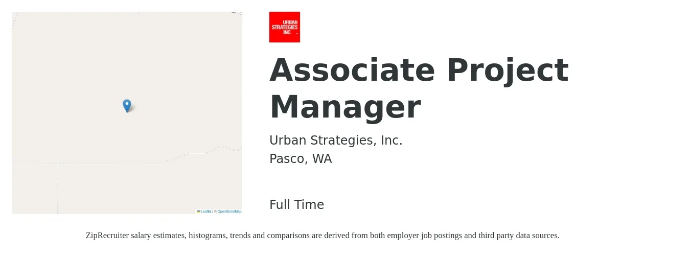 Urban Strategies, Inc. job posting for a Associate Project Manager in Pasco, WA with a salary of $32 to $49 Hourly with a map of Pasco location.