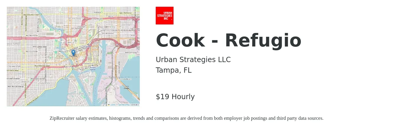 Urban Strategies LLC job posting for a Cook - Refugio in Tampa, FL with a salary of $20 Hourly with a map of Tampa location.