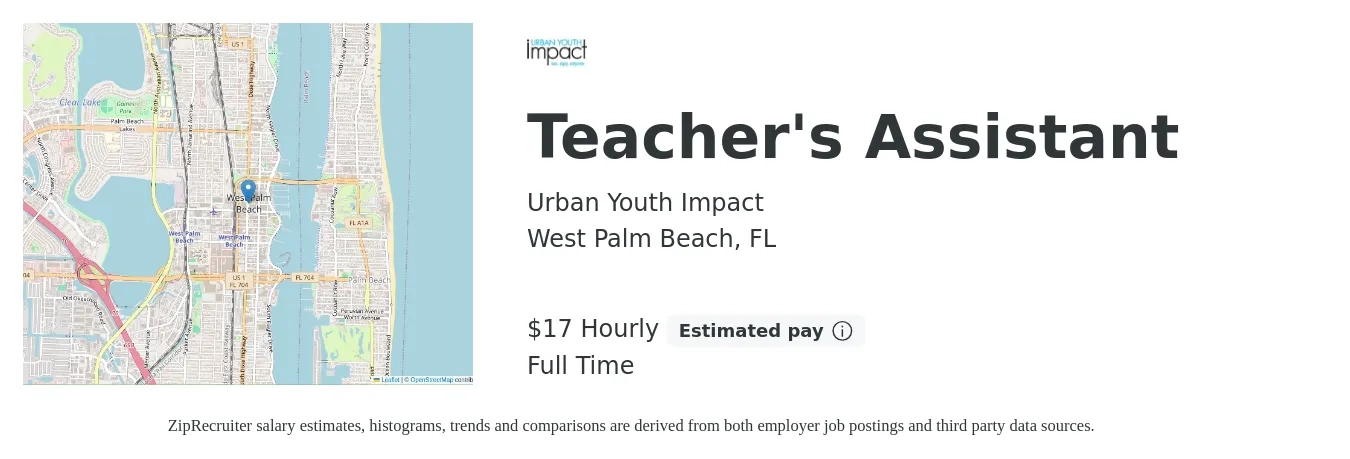 Urban Youth Impact job posting for a Teacher's Assistant in West Palm Beach, FL with a salary of $18 Hourly with a map of West Palm Beach location.