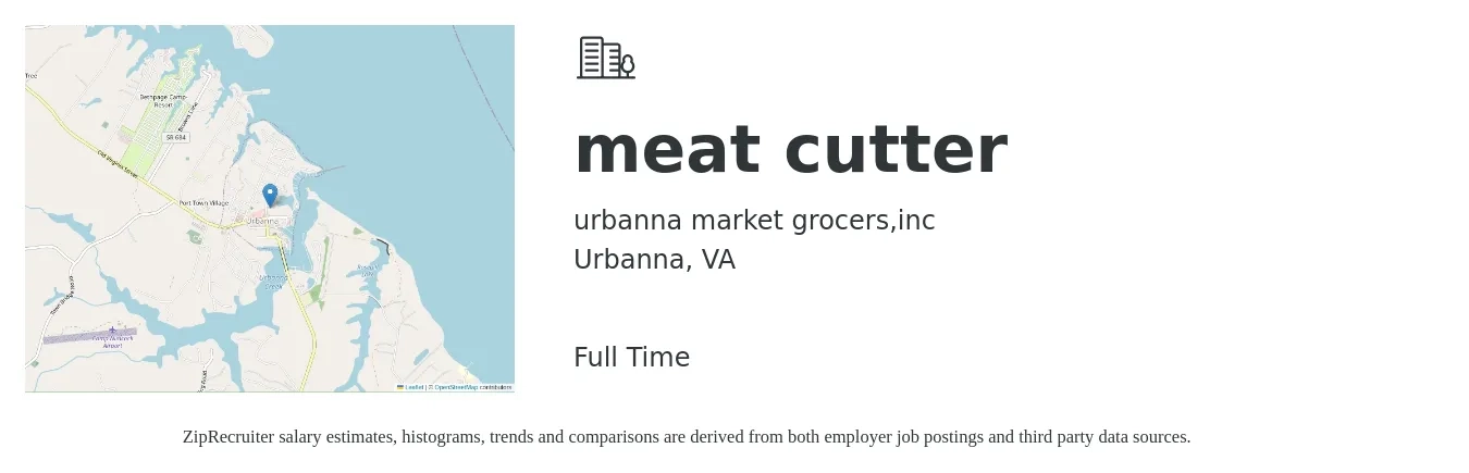 urbanna market grocers,inc job posting for a meat cutter in Urbanna, VA with a salary of $13 to $17 Hourly with a map of Urbanna location.