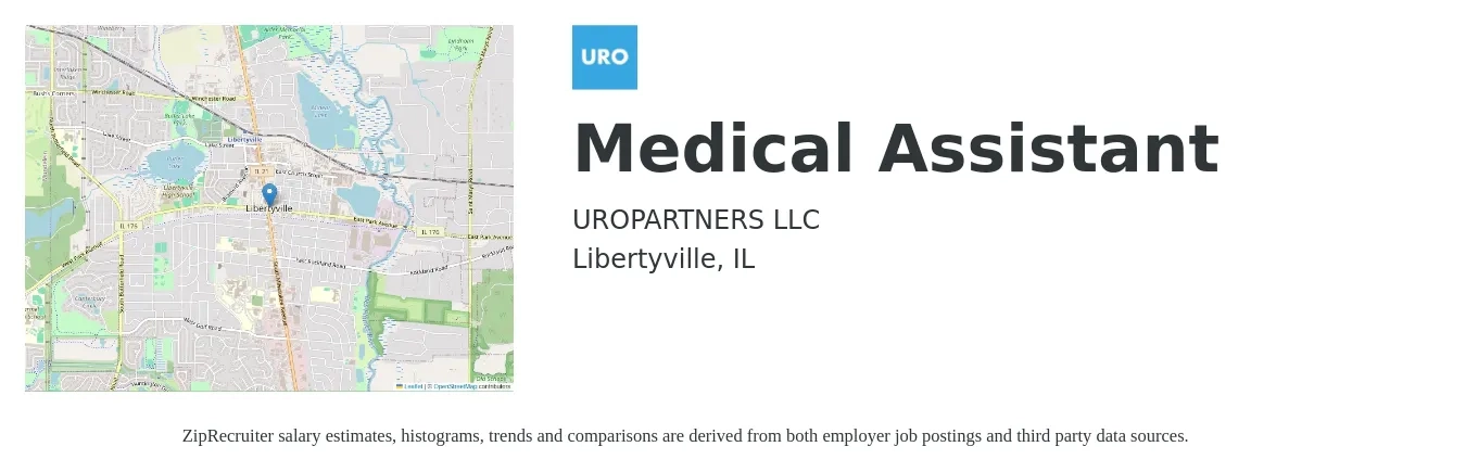 UROPARTNERS LLC job posting for a Medical Assistant in Libertyville, IL with a salary of $17 to $22 Hourly with a map of Libertyville location.