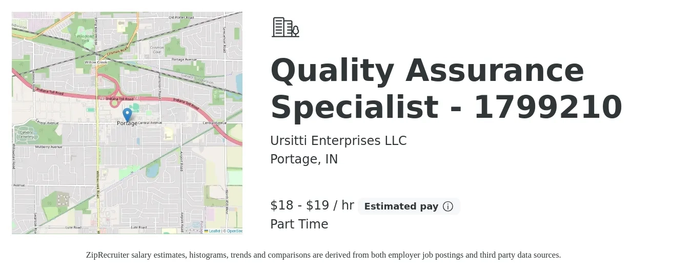 Ursitti Enterprises LLC job posting for a Quality Assurance Specialist - 1799210 in Portage, IN with a salary of $19 to $20 Hourly with a map of Portage location.