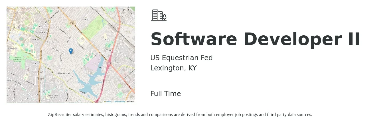 US Equestrian Fed job posting for a Software Developer II in Lexington, KY with a salary of $77,300 to $111,700 Yearly with a map of Lexington location.