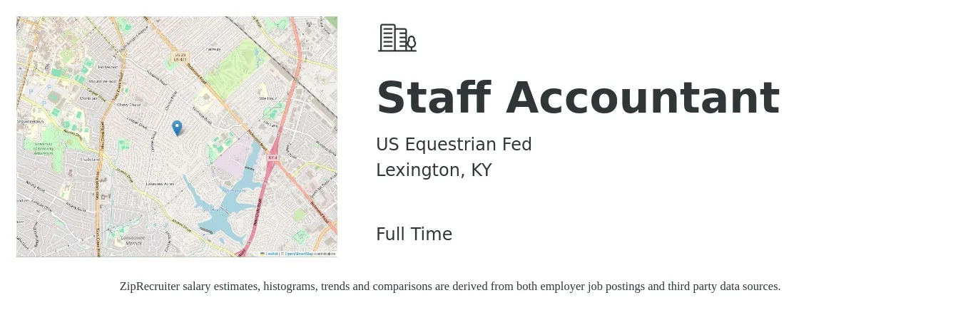 US Equestrian Fed job posting for a Staff Accountant in Lexington, KY with a salary of $47,200 to $62,300 Yearly with a map of Lexington location.
