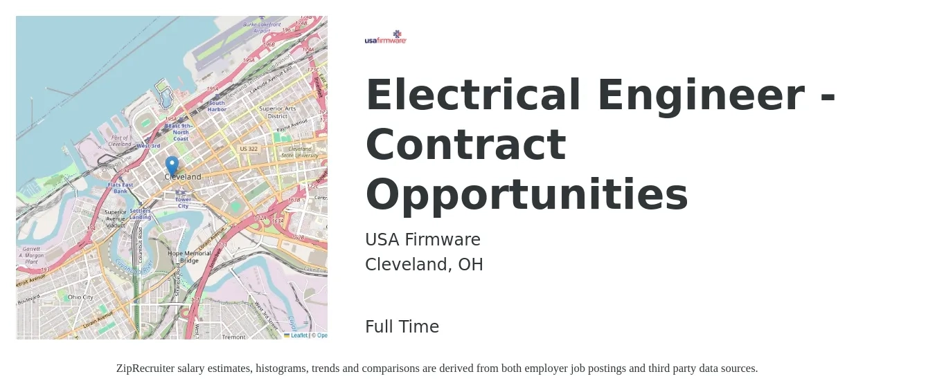 USA Firmware job posting for a Electrical Engineer - Contract Opportunities in Cleveland, OH with a salary of $80,500 to $128,000 Yearly with a map of Cleveland location.
