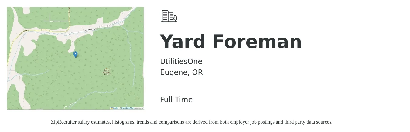 UtilitiesOne job posting for a Yard Foreman in Eugene, OR with a salary of $20 to $32 Hourly with a map of Eugene location.