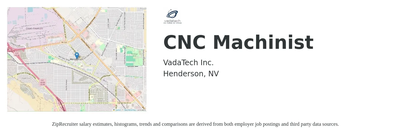 VadaTech Inc. job posting for a CNC Machinist in Henderson, NV with a salary of $19 to $26 Hourly with a map of Henderson location.