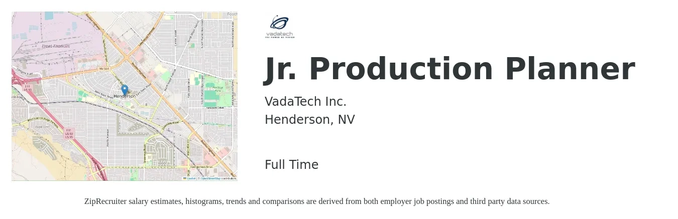 VadaTech Inc. job posting for a Jr. Production Planner in Henderson, NV with a salary of $24 to $34 Hourly with a map of Henderson location.