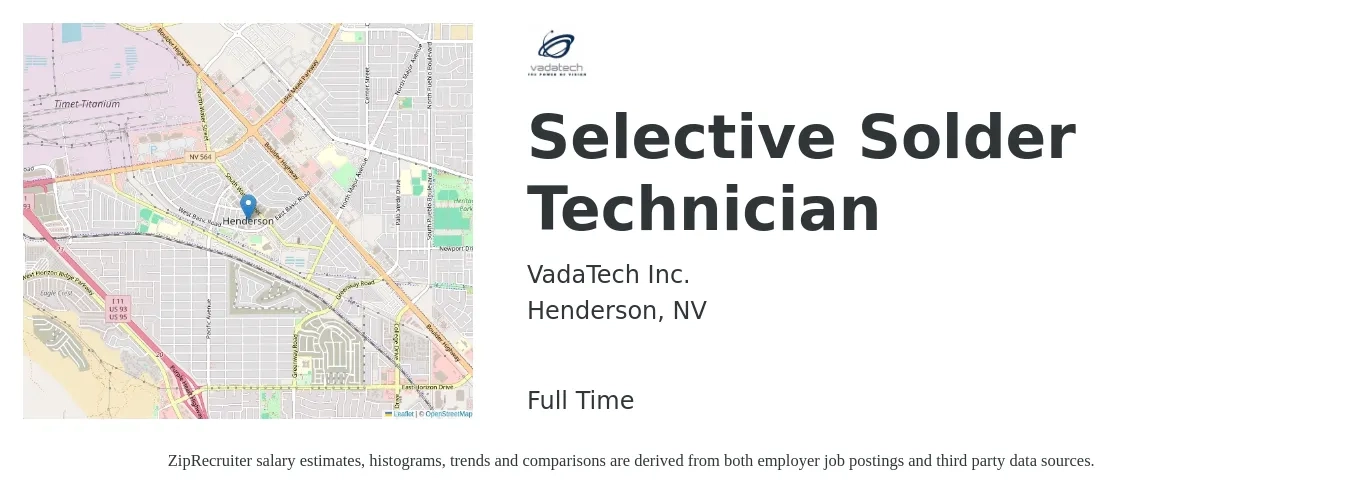 VadaTech Inc. job posting for a Selective Solder Technician in Henderson, NV with a salary of $17 to $22 Hourly with a map of Henderson location.