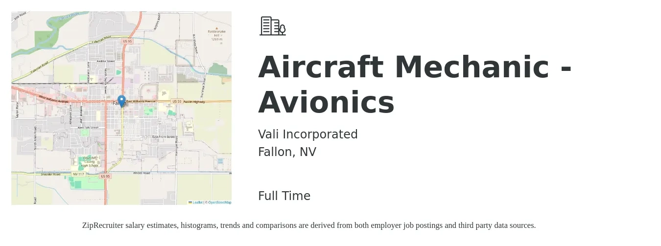 Vali Incorporated job posting for a Aircraft Mechanic - Avionics in Fallon, NV with a salary of $19 to $32 Hourly with a map of Fallon location.