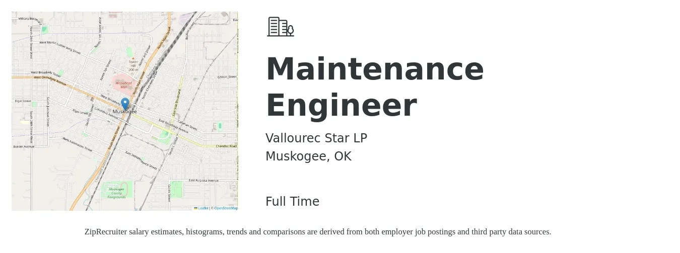 Vallourec Star LP job posting for a Maintenance Engineer in Muskogee, OK with a salary of $14 to $24 Hourly with a map of Muskogee location.