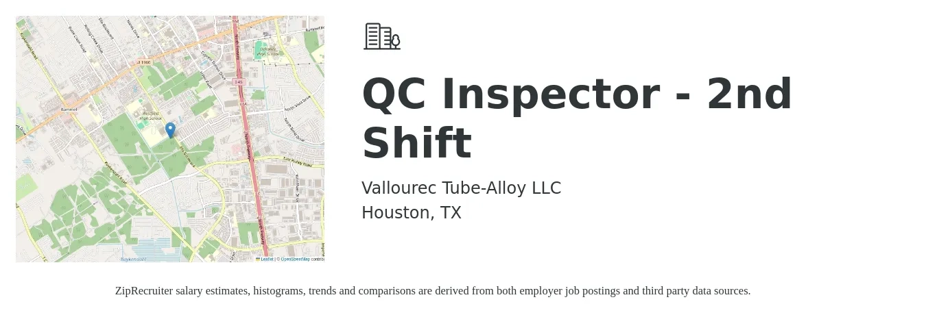 Vallourec Tube-Alloy LLC job posting for a QC Inspector - 2nd Shift in Houston, TX with a salary of $16 to $22 Hourly with a map of Houston location.