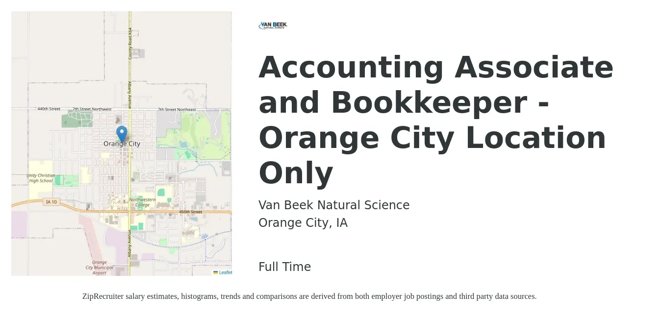 Van Beek Natural Science job posting for a Accounting Associate and Bookkeeper - Orange City Location Only in Orange City, IA with a salary of $19 to $26 Hourly with a map of Orange City location.