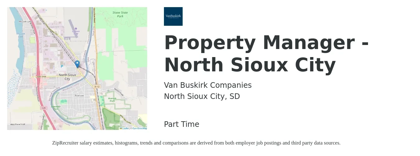 Van Buskirk Companies job posting for a Property Manager - North Sioux City in North Sioux City, SD with a salary of $41,900 to $64,700 Yearly with a map of North Sioux City location.