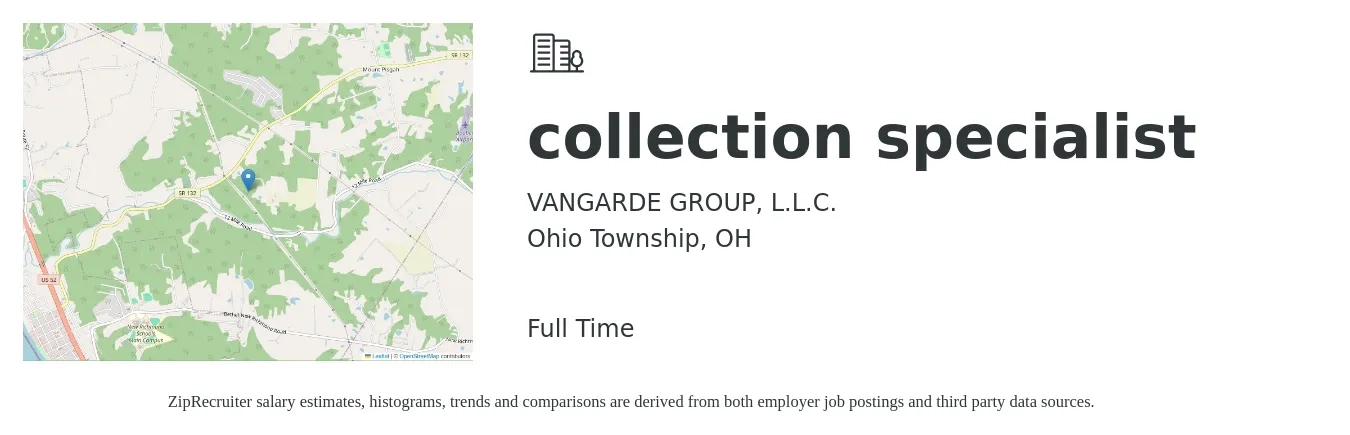 VANGARDE GROUP, L.L.C. job posting for a collection specialist in Ohio Township, OH with a salary of $18 to $24 Hourly with a map of Ohio Township location.