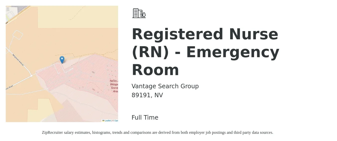 Vantage Search Group job posting for a Registered Nurse (RN) - Emergency Room in 89191, NV with a salary of $33 to $51 Hourly with a map of 89191 location.