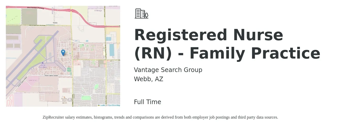 Vantage Search Group job posting for a Registered Nurse (RN) - Family Practice in Webb, AZ with a salary of $33 to $51 Hourly with a map of Webb location.