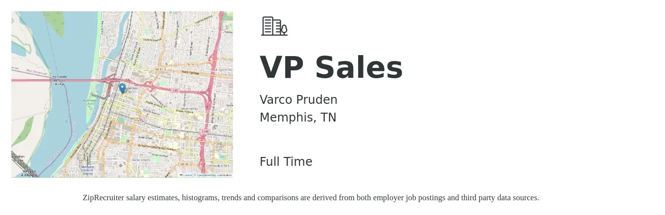 Varco Pruden job posting for a VP Sales in Memphis, TN with a salary of $121,400 to $189,400 Yearly with a map of Memphis location.