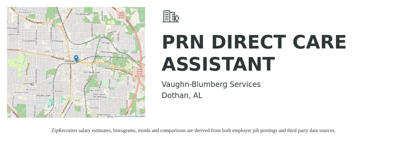 Vaughn-Blumberg Services job posting for a PRN DIRECT CARE ASSISTANT in Dothan, AL with a map of Dothan location.
