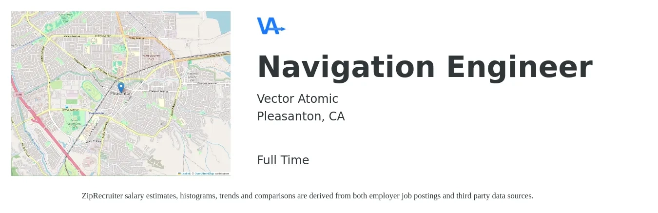 Vector Atomic job posting for a Navigation Engineer in Pleasanton, CA with a map of Pleasanton location.