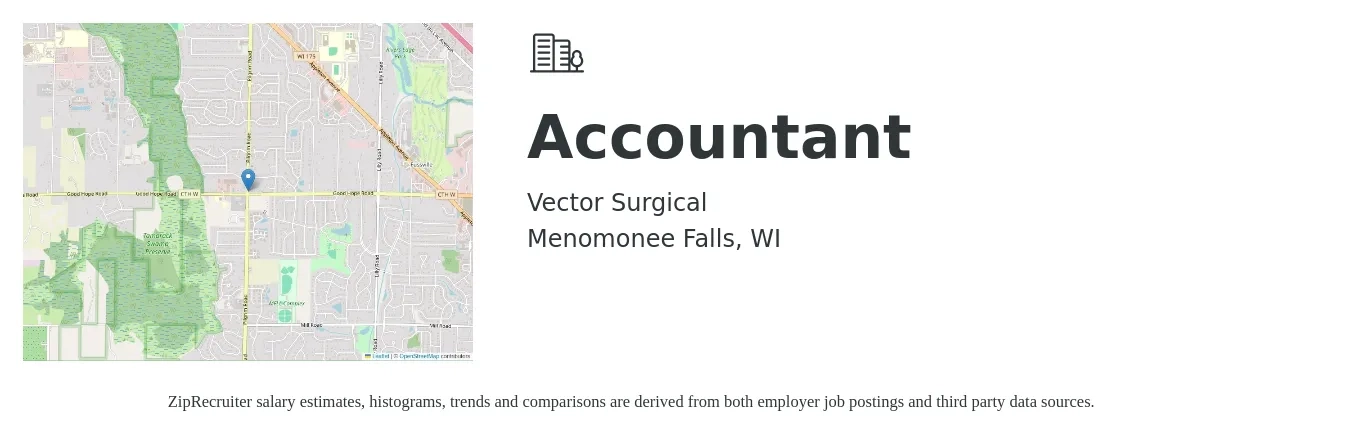 Vector Surgical job posting for a Accountant in Menomonee Falls, WI with a salary of $53,700 to $78,800 Yearly with a map of Menomonee Falls location.
