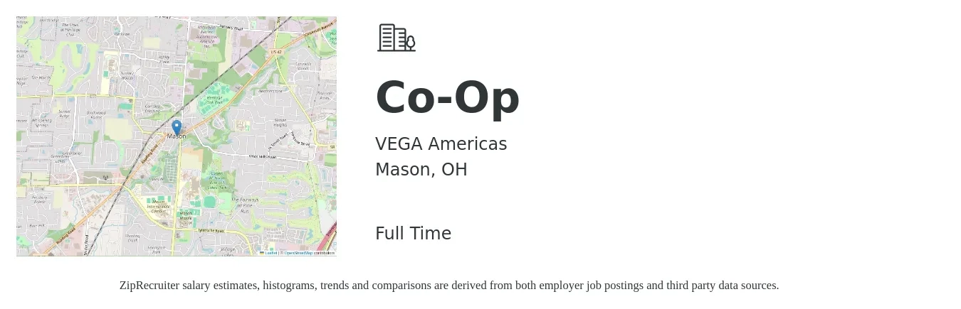 VEGA Americas job posting for a Co-Op in Mason, OH with a salary of $17 to $24 Hourly with a map of Mason location.