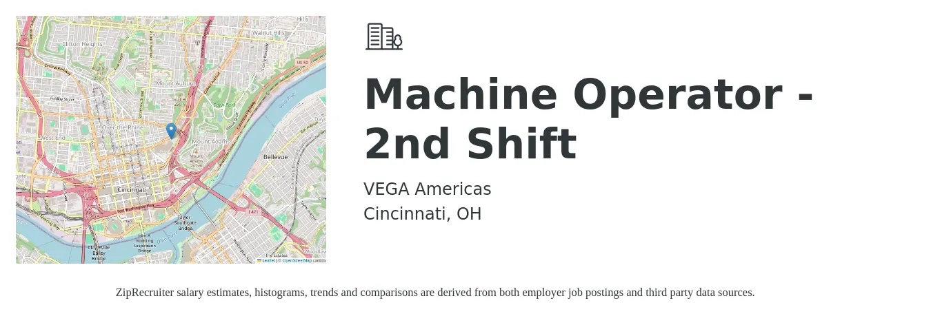 VEGA Americas job posting for a Machine Operator - 2nd Shift in Cincinnati, OH with a salary of $16 to $20 Hourly with a map of Cincinnati location.