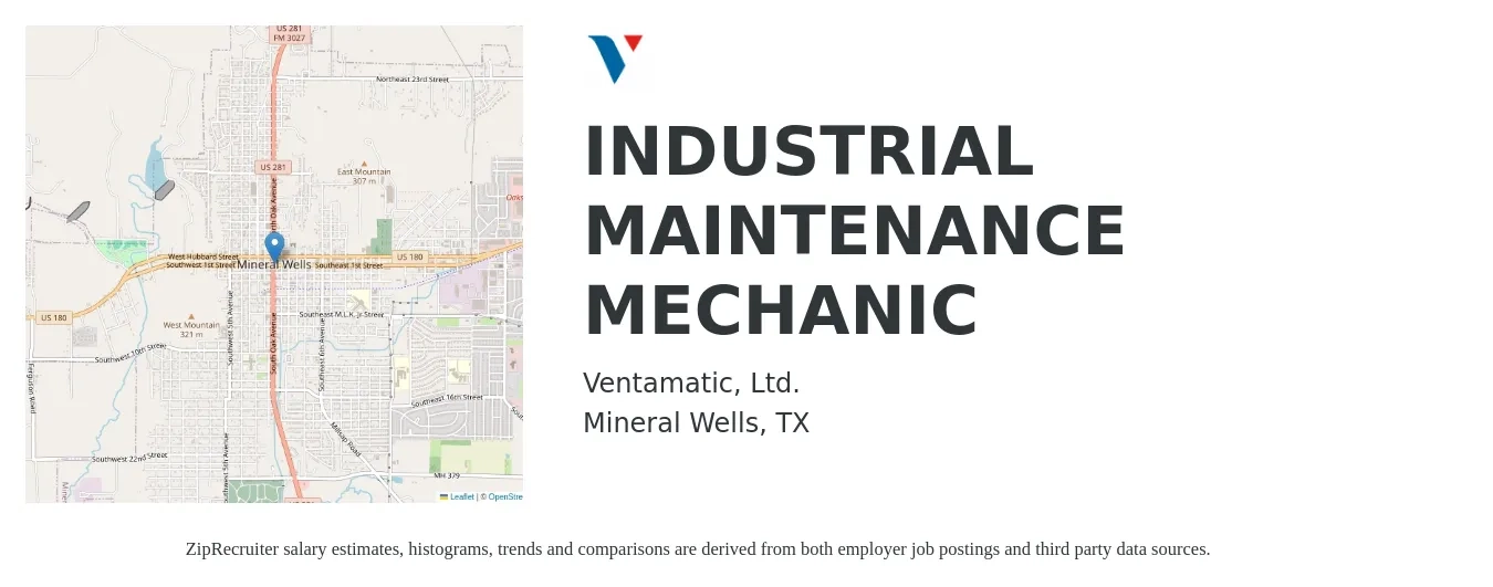 Ventamatic, Ltd. job posting for a INDUSTRIAL MAINTENANCE MECHANIC in Mineral Wells, TX with a salary of $24 to $29 Hourly with a map of Mineral Wells location.