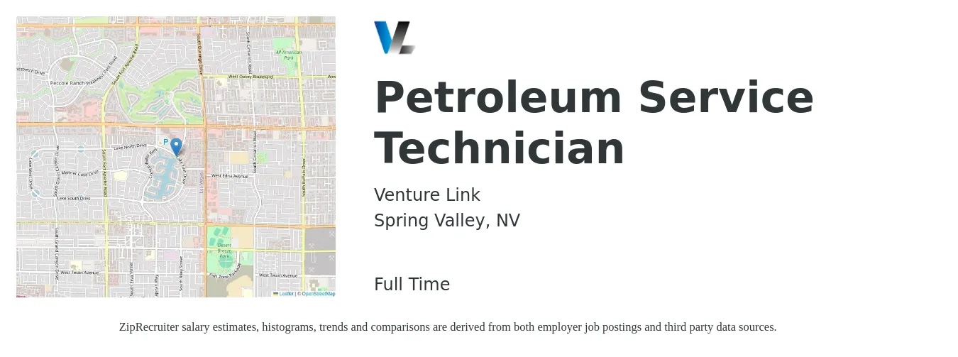 Venture Link job posting for a Petroleum Service Technician in Spring Valley, NV with a salary of $22 to $25 Hourly with a map of Spring Valley location.