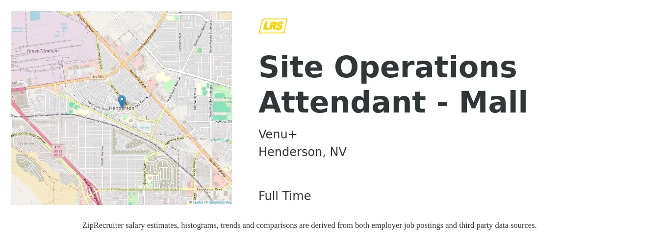 Venu+ job posting for a Site Operations Attendant - Mall in Henderson, NV with a salary of $13 to $16 Hourly with a map of Henderson location.
