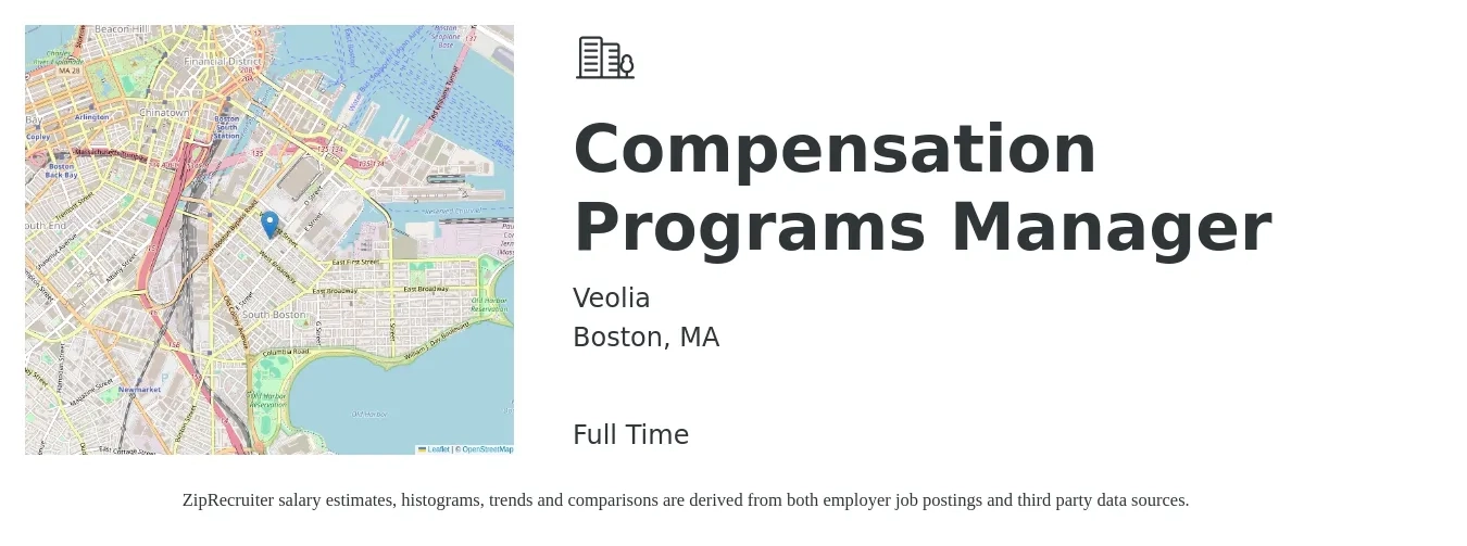 Veolia job posting for a Compensation Programs Manager in Boston, MA with a map of Boston location.