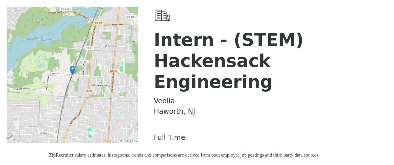 Veolia job posting for a Intern - (STEM) Hackensack Engineering in Haworth, NJ with a salary of $18 to $24 Hourly with a map of Haworth location.