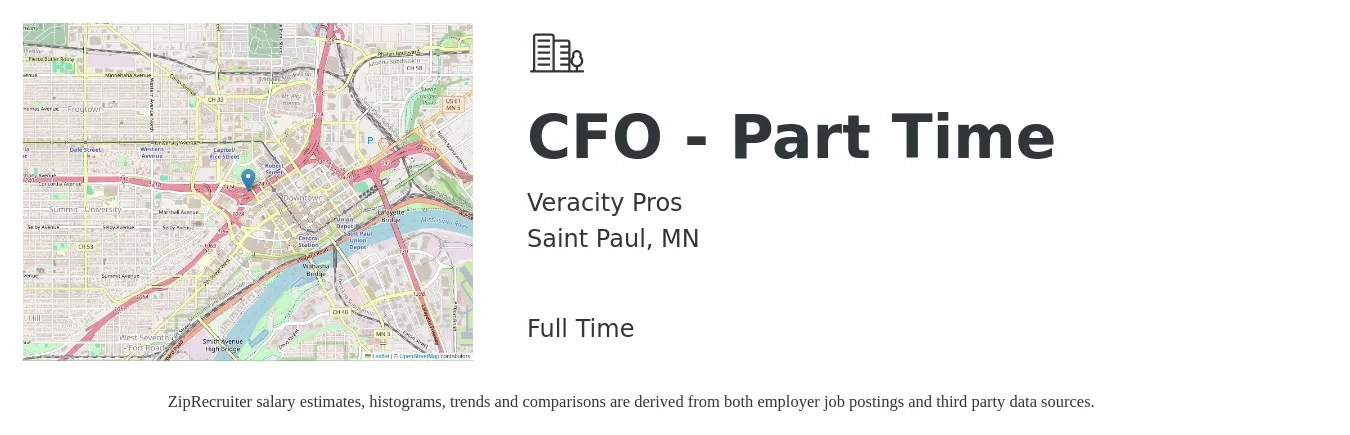 Veracity Pros job posting for a CFO - Part Time in Saint Paul, MN with a salary of $60 to $90 Hourly with a map of Saint Paul location.