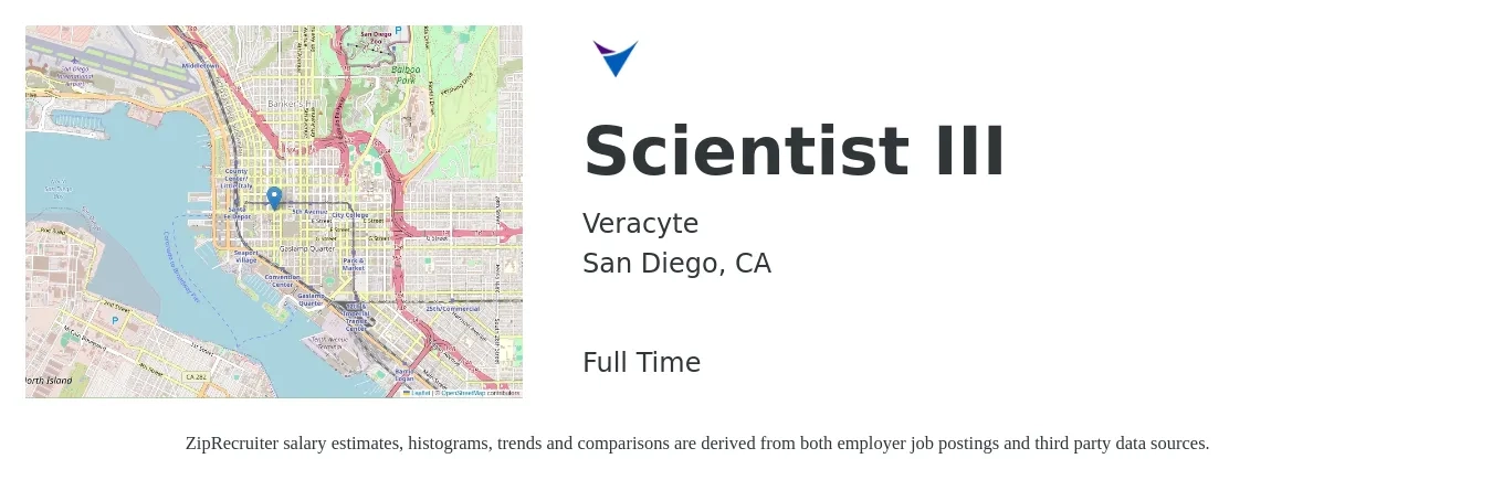 Veracyte job posting for a Scientist III in San Diego, CA with a map of San Diego location.