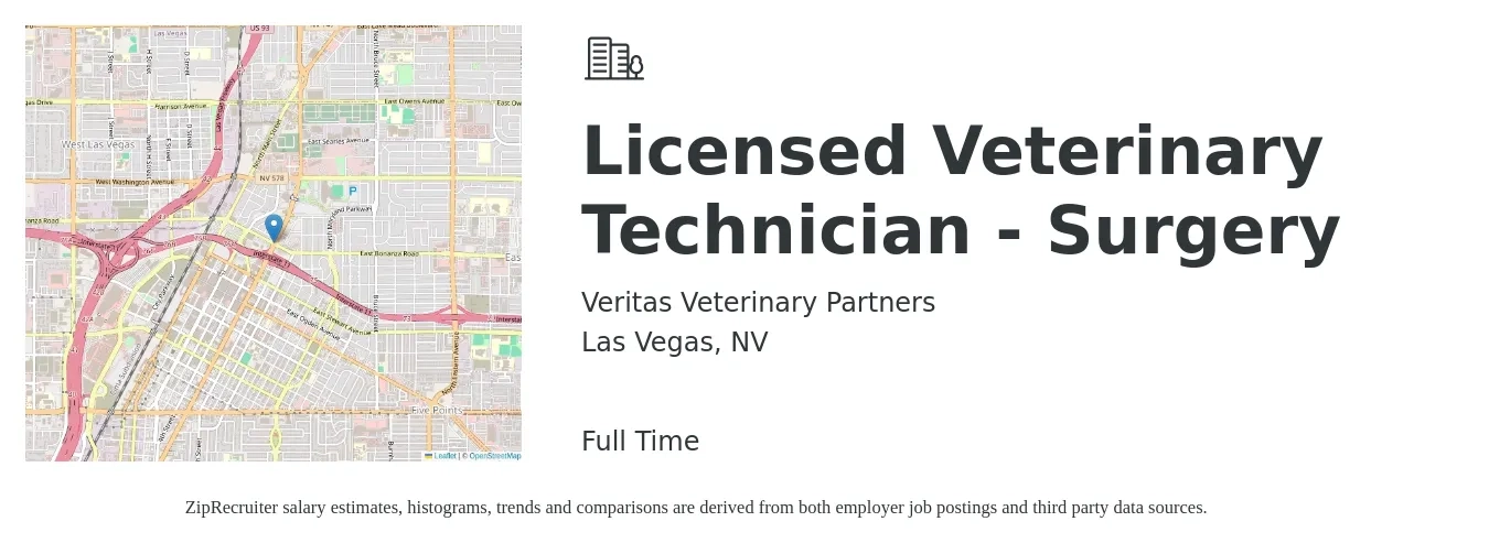 Veritas Veterinary Partners job posting for a Licensed Veterinary Technician - Surgery in Las Vegas, NV with a salary of $27 Hourly with a map of Las Vegas location.