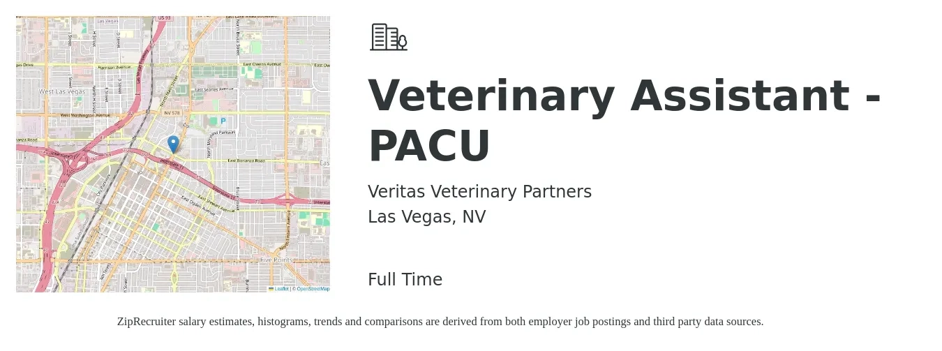 Veritas Veterinary Partners job posting for a Veterinary Assistant - PACU in Las Vegas, NV with a salary of $15 to $19 Hourly with a map of Las Vegas location.