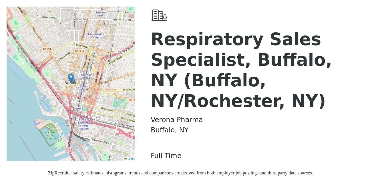Verona Pharma job posting for a Respiratory Sales Specialist, Buffalo, NY (Buffalo, NY/Rochester, NY) in Buffalo, NY with a salary of $19 to $34 Hourly with a map of Buffalo location.