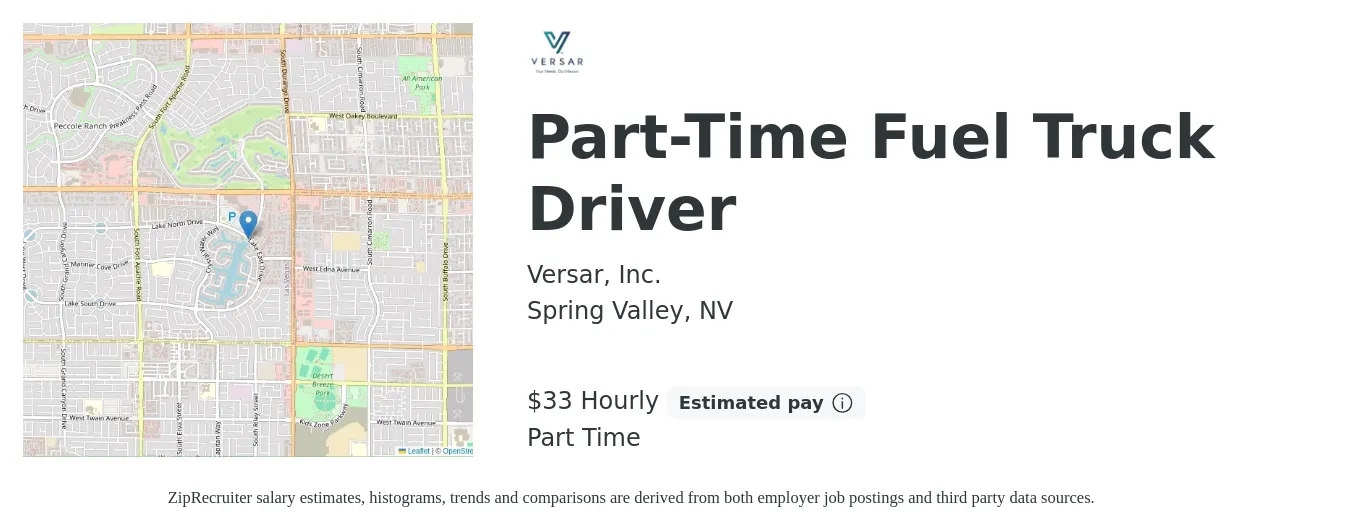 Versar, Inc. job posting for a Part-Time Fuel Truck Driver in Spring Valley, NV with a salary of $34 Hourly with a map of Spring Valley location.