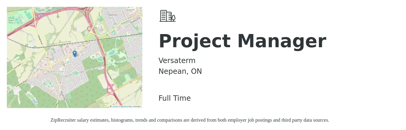 Versaterm job posting for a Project Manager in Nepean, ON with a map of Nepean location.