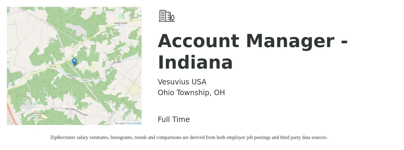 Vesuvius USA job posting for a Account Manager - Indiana in Ohio Township, OH with a salary of $46,300 to $75,800 Yearly with a map of Ohio Township location.